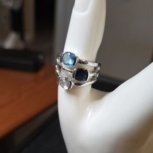 Elegant Silver and Blue Stone Ring Set